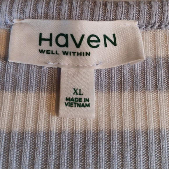 Haven Well Within | Blue & White Striped Ribbed Soft Touch Button-Cuff Top - Picture 5 of 8